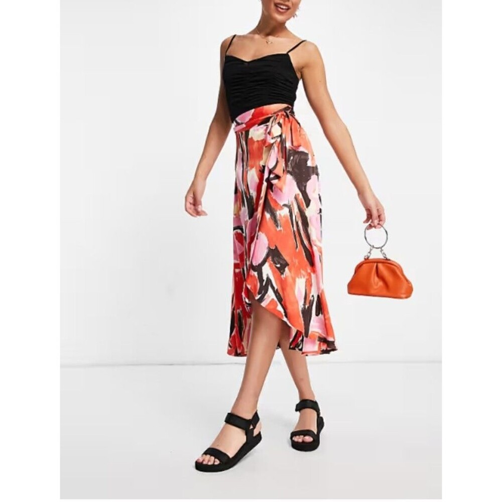 Floral Wrap Skirt Midi Multi-Color Size L Spring MONKI Asos - Picture 8 of 8